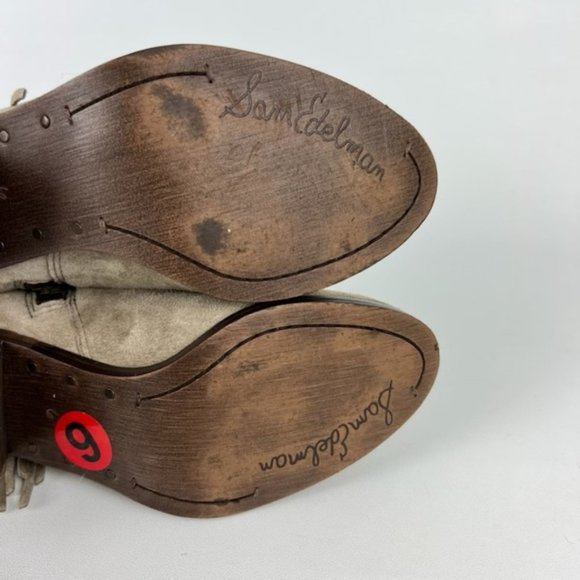 Sam Edelman Louie Taupe Fringe Suede Western Ankle Boot 6 - Picture 13 of 16